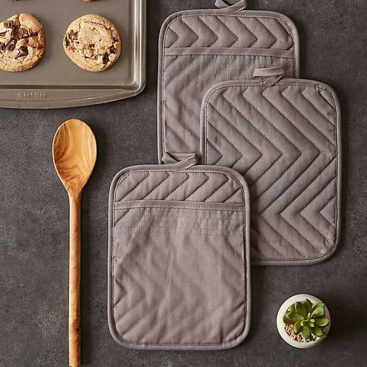 Kitchen Accessories-Kirklands Home Quilted 3-pc. Potholder Set Gray