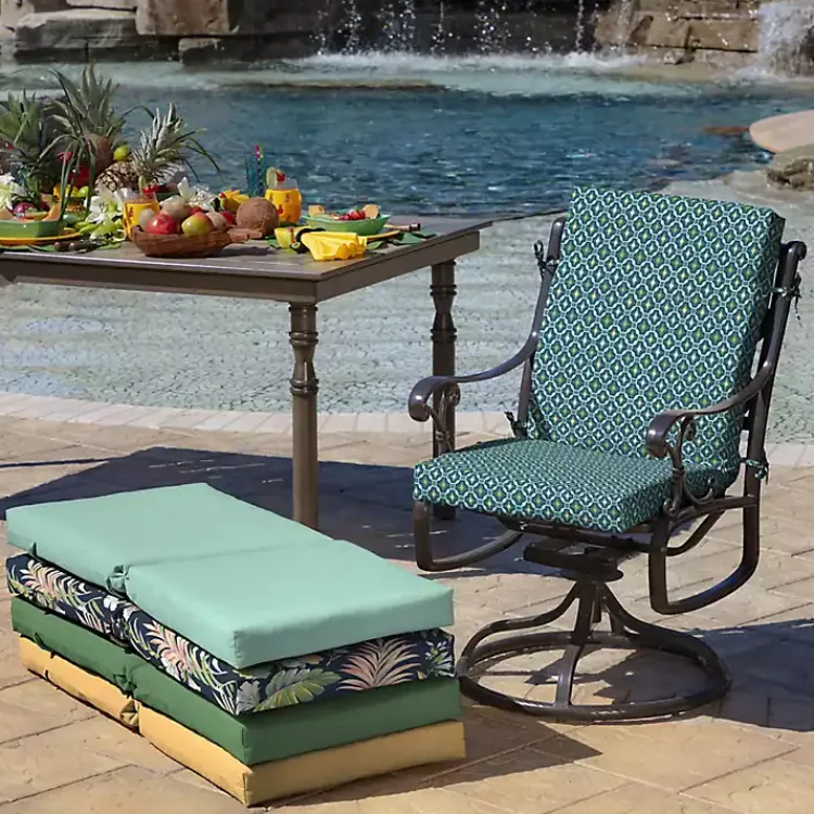 Outdoor Cushions & Pillows-Kirklands Home Alana Tile Luxe Outdoor Dining Chair Cushion Blue