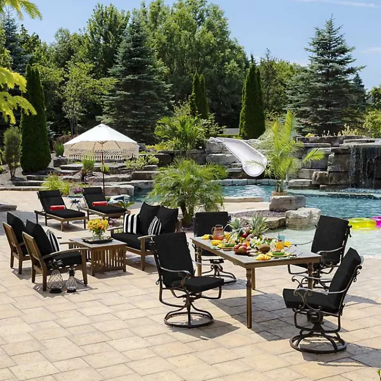 Outdoor Cushions & Pillows-Kirklands Home Leala Texture Outdoor Dining Chair Cushion Black