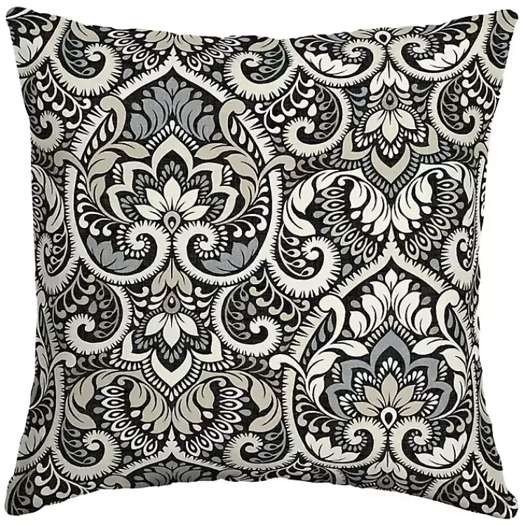 Outdoor Cushions & Pillows-Kirklands Home Aurora Damask Outdoor Pillow Black