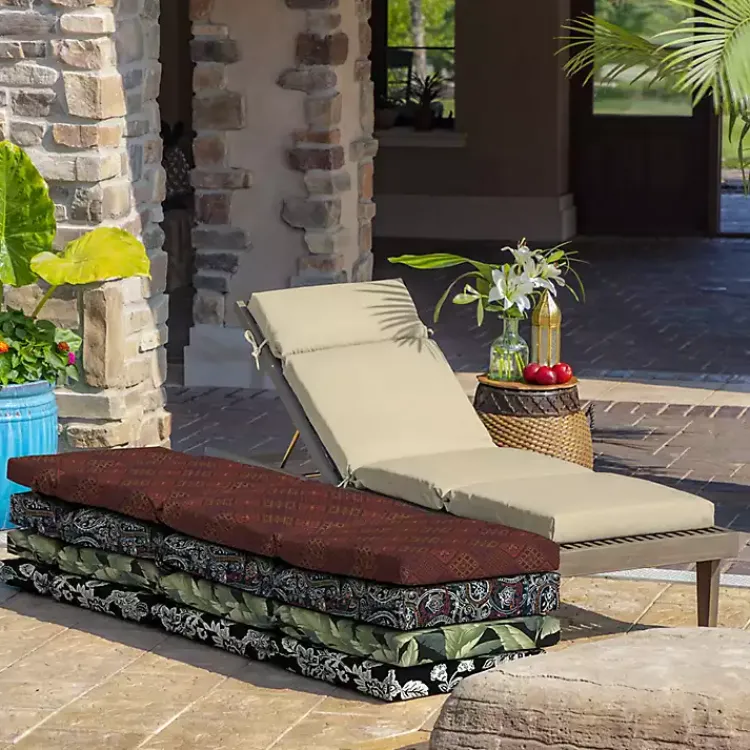 Outdoor Cushions & Pillows-Kirklands Home Taupe Leala Texture Outdoor Chaise Cushion Tan