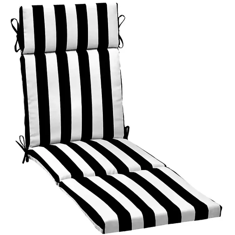 Outdoor Cushions & Pillows-Kirklands Home Cabana Stripe Outdoor Chaise Cushion Black