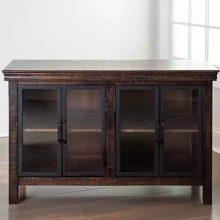 Cabinets & Sideboards-Kirklands Home Walnut Henry Cabinet with Glass Doors Brown