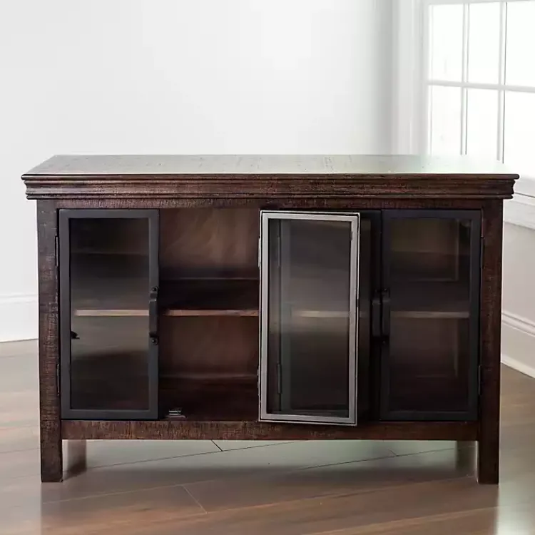 Cabinets & Sideboards-Kirklands Home Walnut Henry Cabinet with Glass Doors Brown