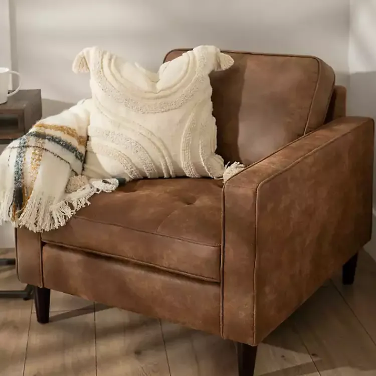 Accent Chairs-Kirklands Home Wyatt Faux Leather Armchair Brown