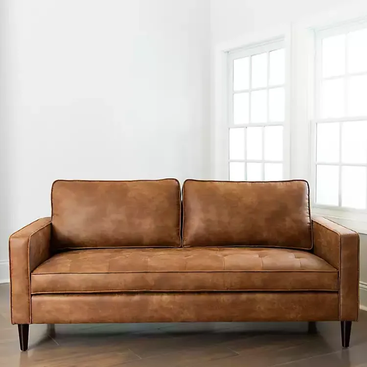 Sofas & Loveseats-Kirklands Home Wyatt Faux Leather Sofa Brown
