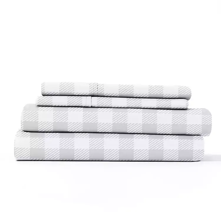 Bed Sheets-Kirklands Home Gray Country Plaid 4-pc. California King Sheet Set