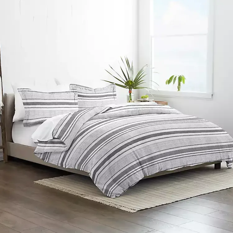 Duvets-Kirklands Home Gray Soft Striped 3-pc. Queen Duvet Cover Set
