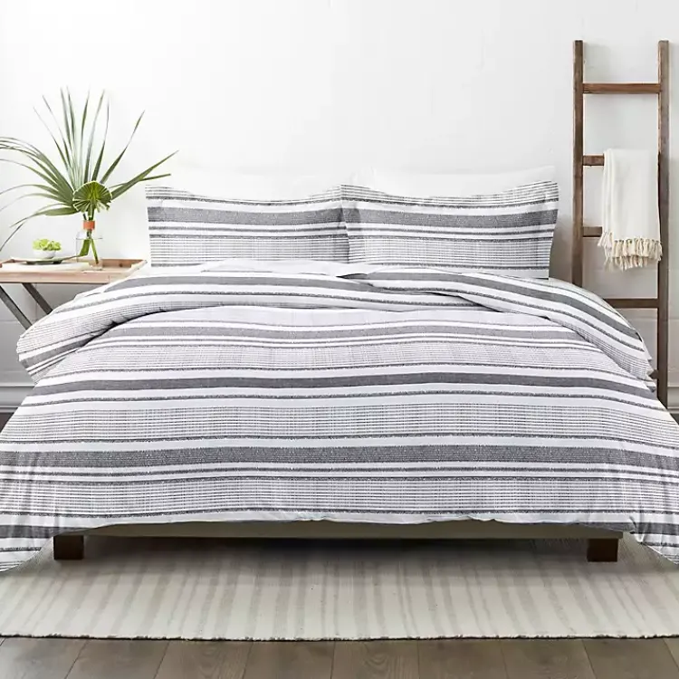 Duvets-Kirklands Home Gray Soft Striped 3-Pc. Twin Duvet Cover Set