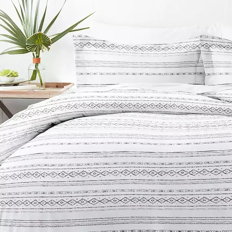 Duvets-Kirklands Home Gray Geometric 3-Pc. Queen Duvet Cover Set