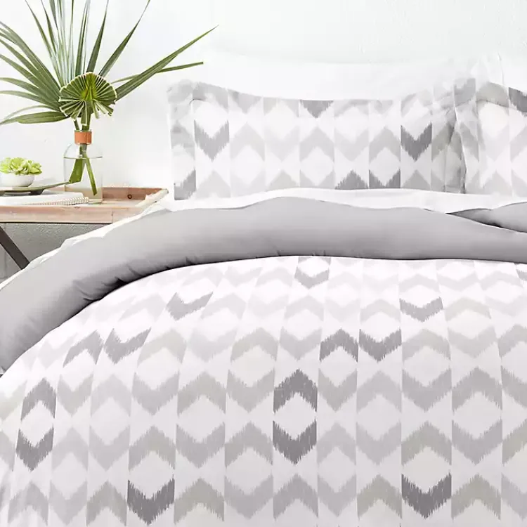 Duvets-Kirklands Home Light Gray Chevron 3-Pc. Queen Duvet Cover Set