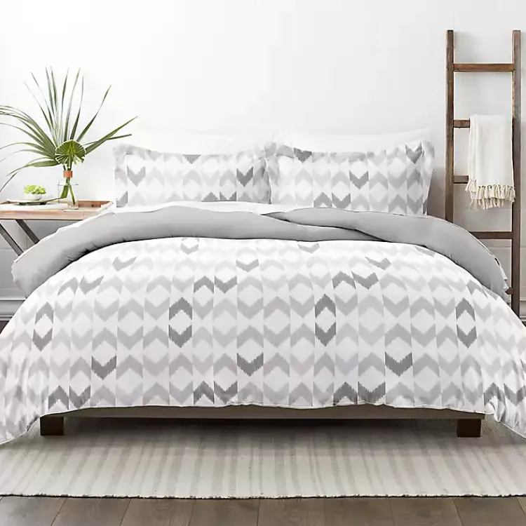 Duvets-Kirklands Home Light Gray Chevron 3-Pc. Queen Duvet Cover Set