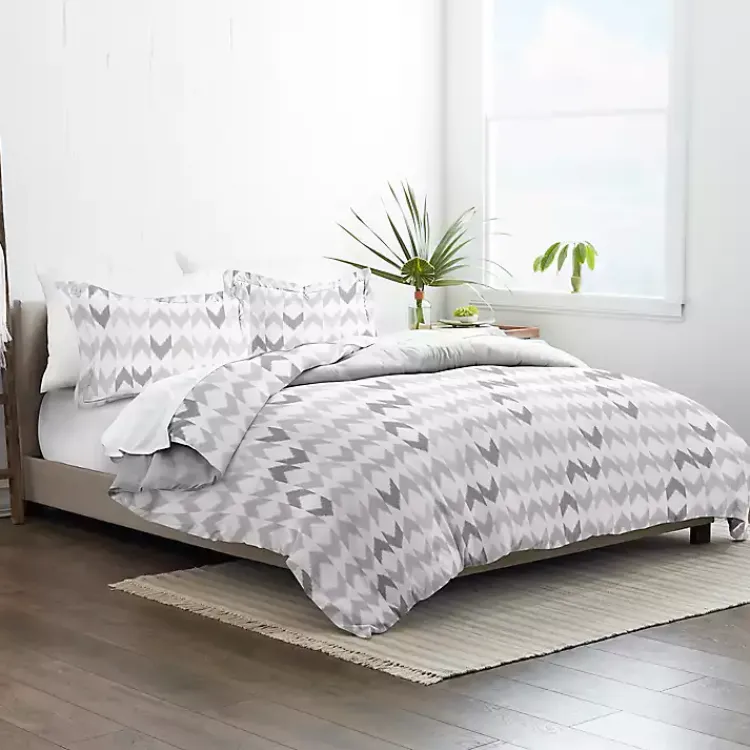 Duvets-Kirklands Home Light Gray Chevron 3-Pc. Queen Duvet Cover Set
