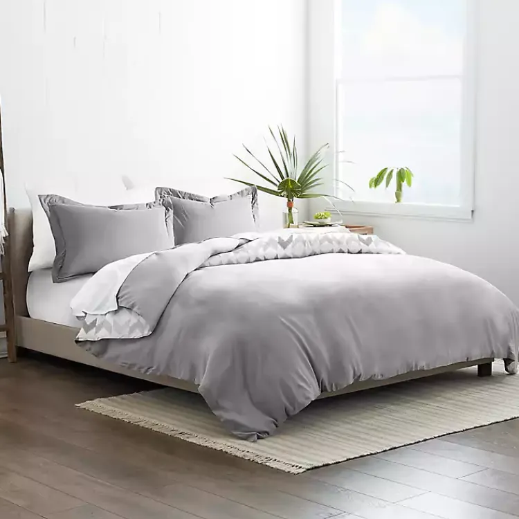 Duvets-Kirklands Home Light Gray Chevron 3-Pc. Queen Duvet Cover Set