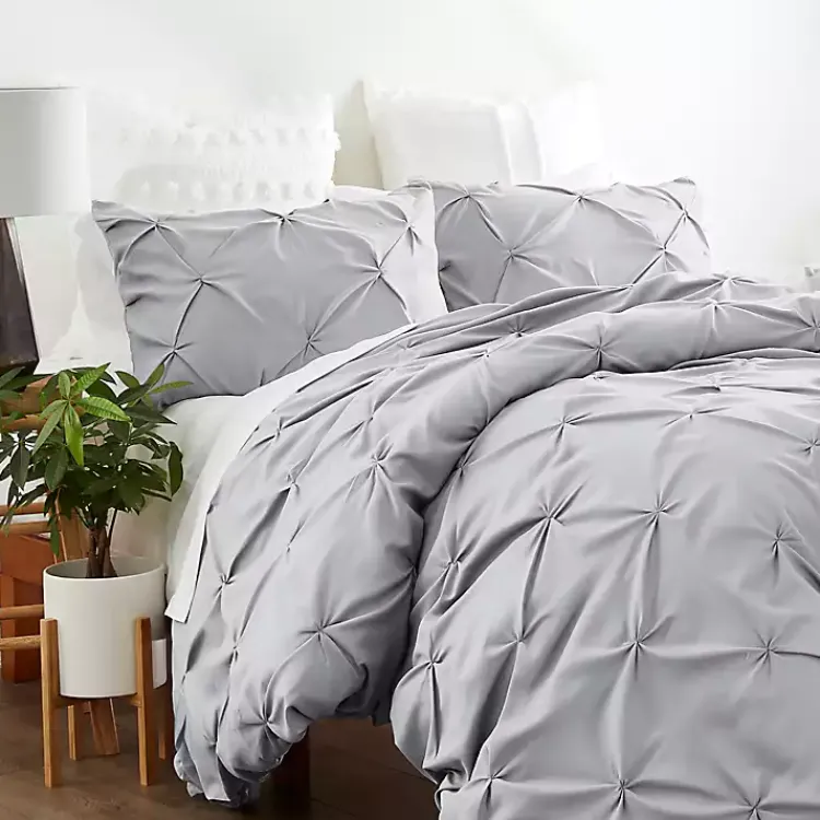 Duvets-Kirklands Home Light Pinch Pleat 2-Pc. Twin Duvet Cover Set Gray