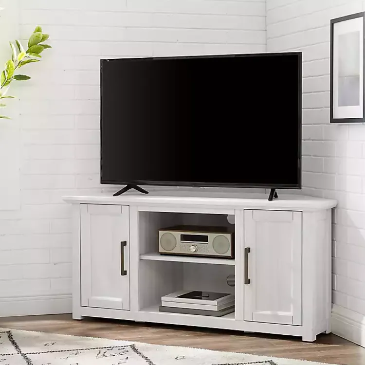Tv Stands & Media Consoles-Kirklands Home Rustic White Katy-Corner TV Stand