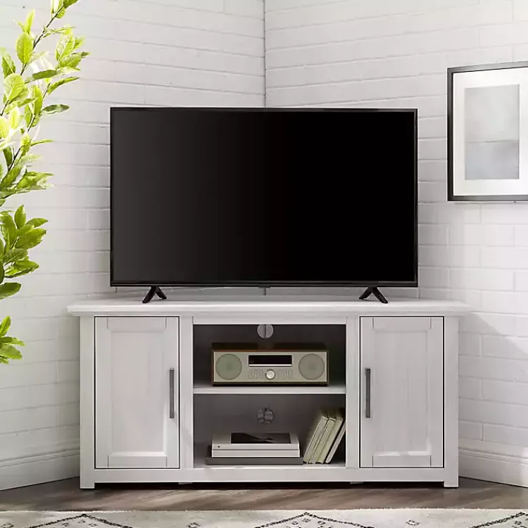 Tv Stands & Media Consoles-Kirklands Home Rustic White Katy-Corner TV Stand