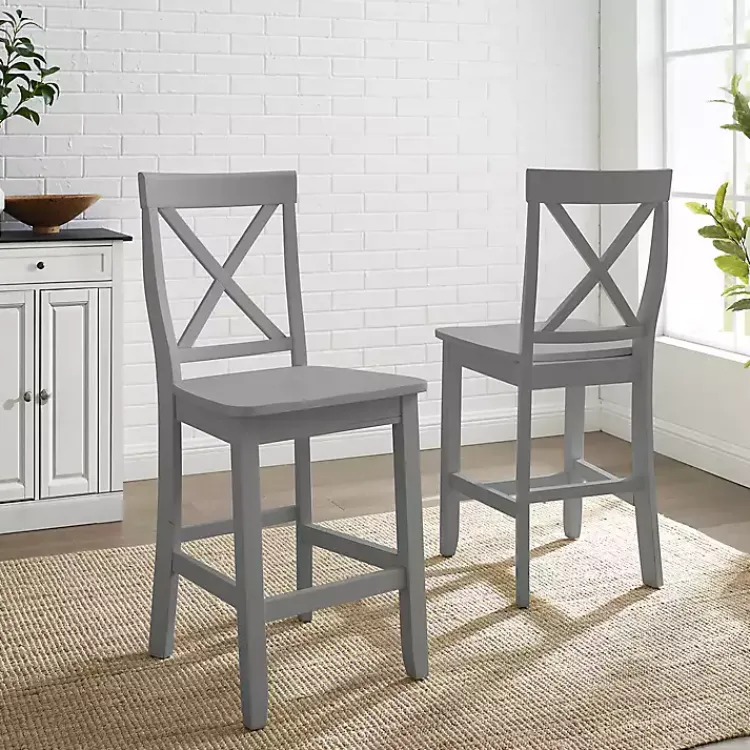 Bar Stools & Counter Height Stools-Kirklands Home Wood X-Back Counter Stools, Set of 2 Gray