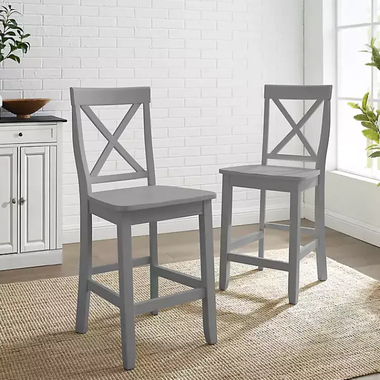 Bar Stools & Counter Height Stools-Kirklands Home Wood X-Back Counter Stools, Set of 2 Gray