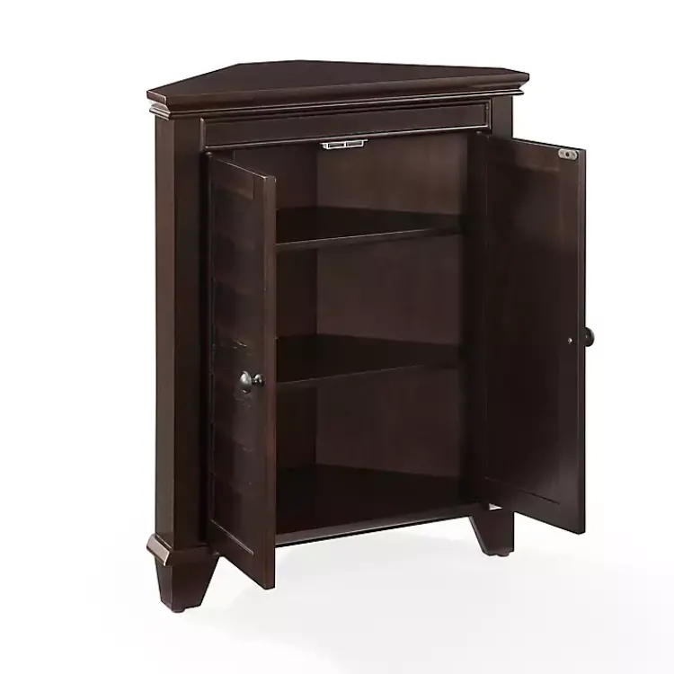 Bathroom Furniture-Kirklands Home Nikki Dark Wooden Corner Cabinet Brown