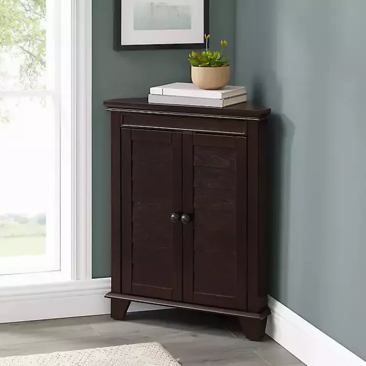 Bathroom Furniture-Kirklands Home Nikki Dark Wooden Corner Cabinet Brown