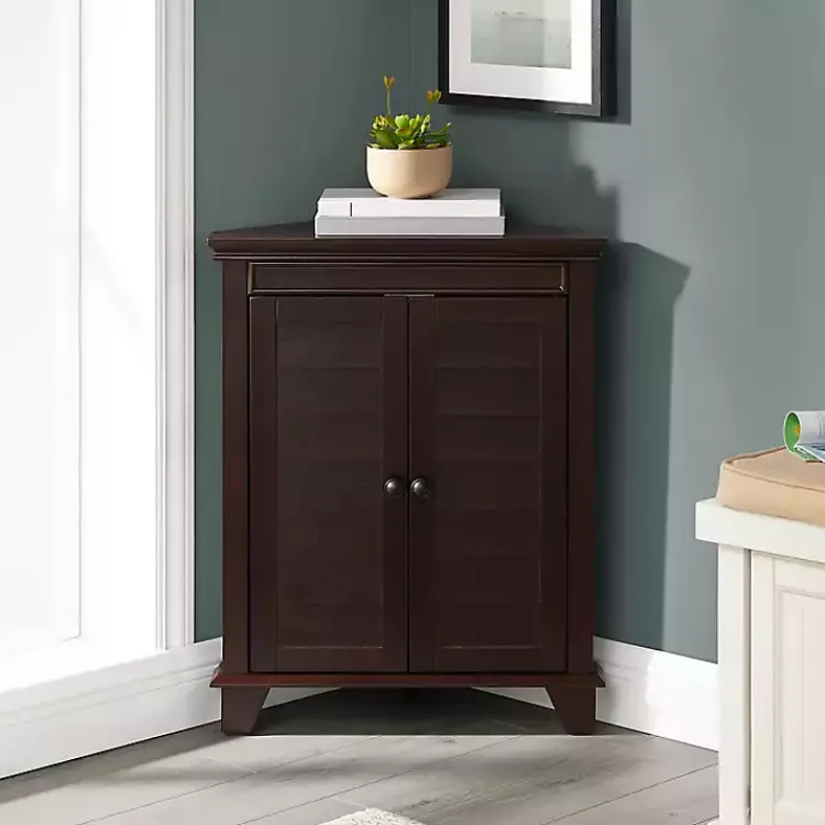 Bathroom Furniture-Kirklands Home Nikki Dark Wooden Corner Cabinet Brown