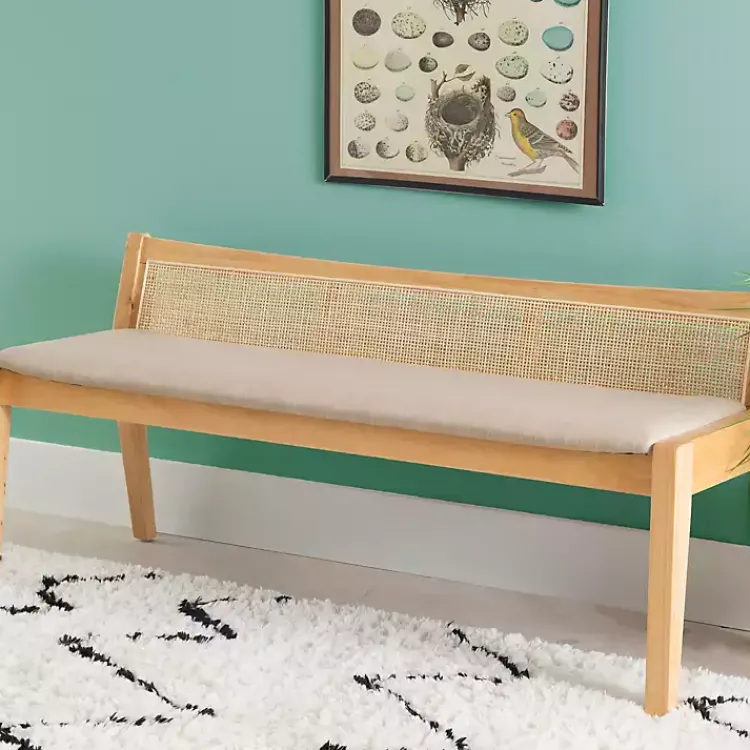 Entryway Furniture-Kirklands Home Natural Woven Rat Back Minimalist Bench Tan