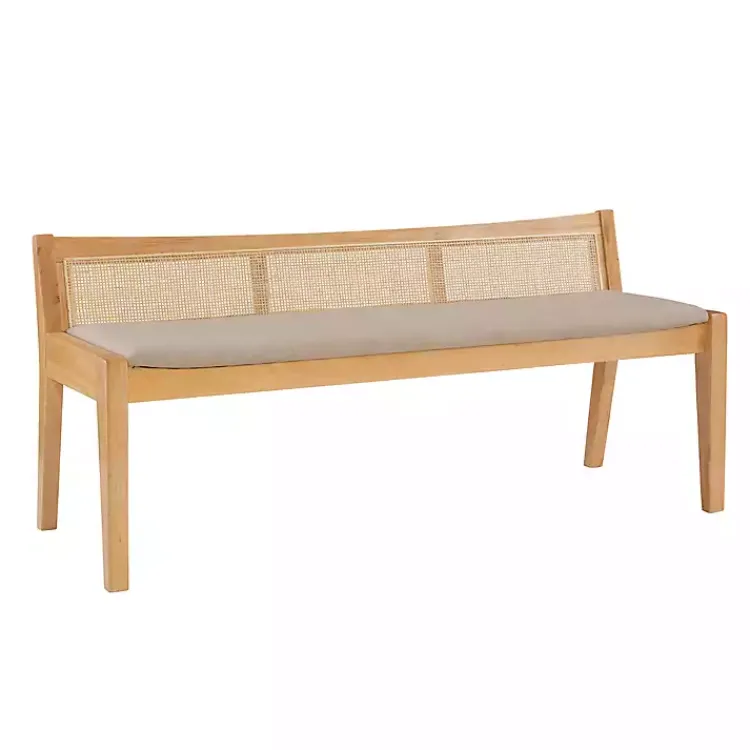 Entryway Furniture-Kirklands Home Natural Woven Rat Back Minimalist Bench Tan