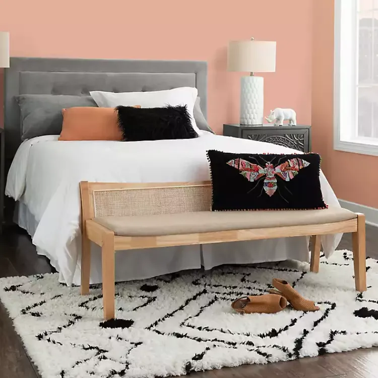 Entryway Furniture-Kirklands Home Natural Woven Rat Back Minimalist Bench Tan