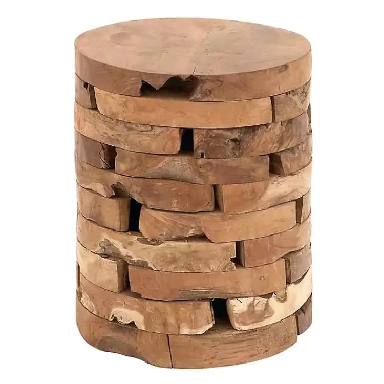 Accent & End Tables-Kirklands Home Teak Wood Stacked Round Accent Table Brown