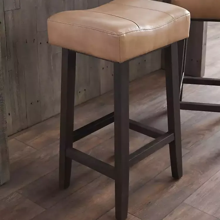 Bar Stools & Counter Height Stools-Kirklands Home Camel Wood and Leather Backless Stool Tan