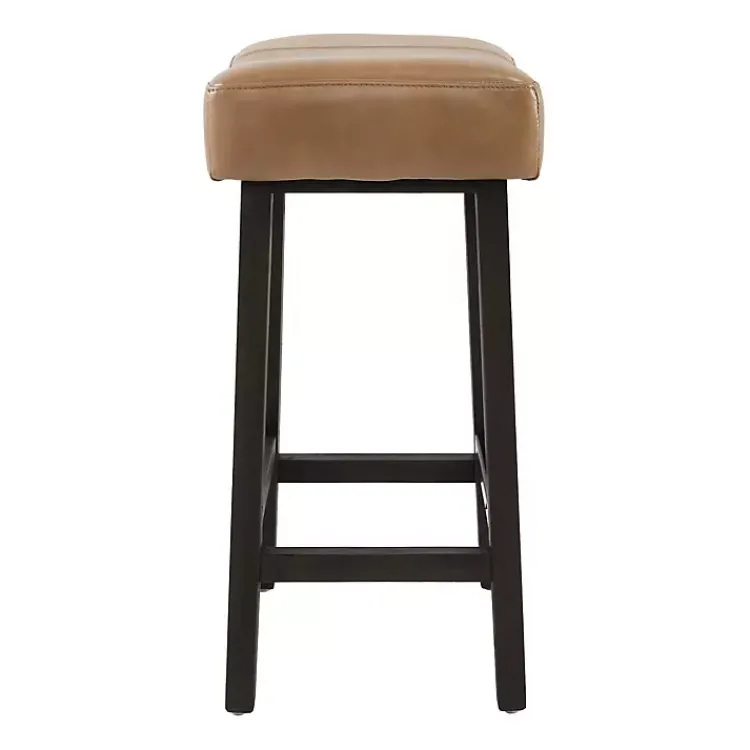 Bar Stools & Counter Height Stools-Kirklands Home Camel Wood and Leather Backless Stool Tan