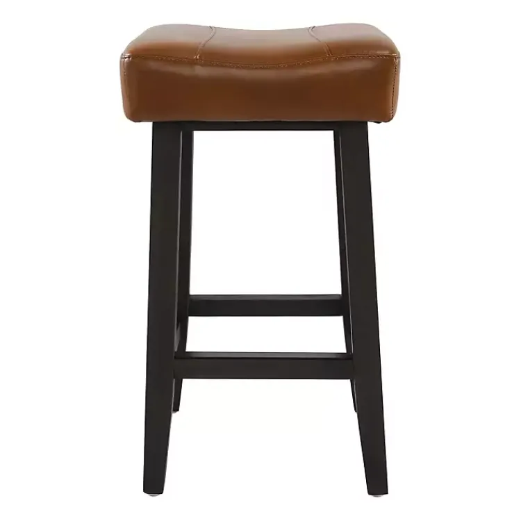 Bar Stools & Counter Height Stools-Kirklands Home Caramel Wood and Faux Leather Backless Stool Brown