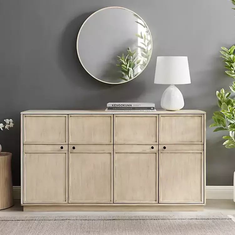 Cabinets & Sideboards-Kirklands Home Birch Wood 4-Door Sideboard Ivory