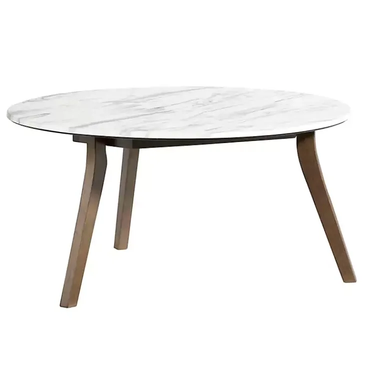 Coffee Tables-Kirklands Home White Marble and Wood Round Coffee Table Tan