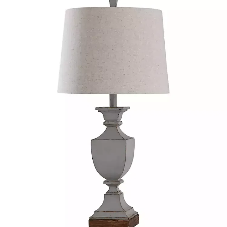 Table Lamps-Kirklands Home Gray Distressed Square Urn Table Lamp Tan