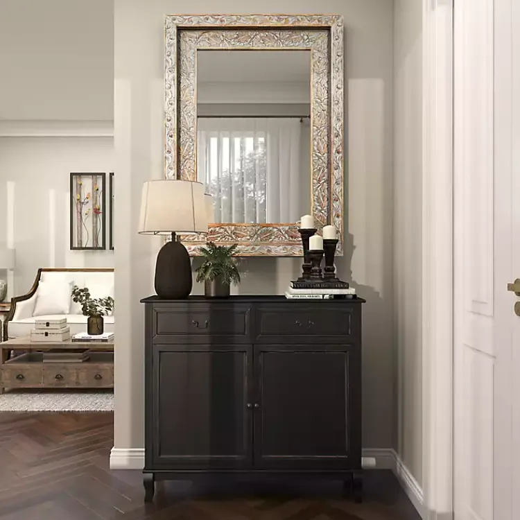 Decorative Mirrors-Kirklands Home Carved Floral Mango Wood Mirror