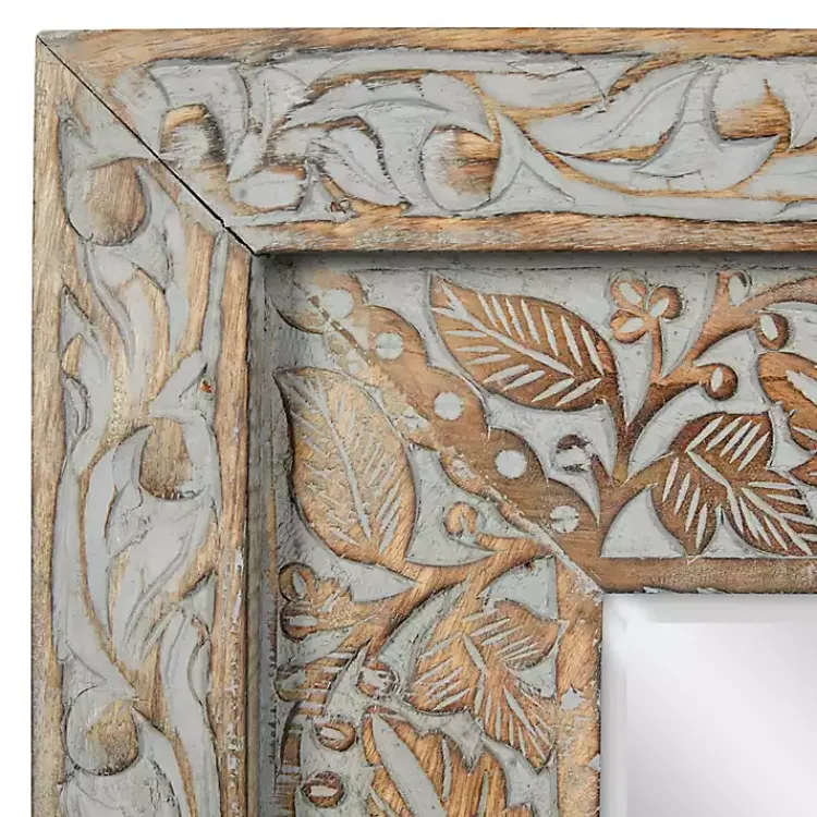 Decorative Mirrors-Kirklands Home Carved Floral Mango Wood Mirror