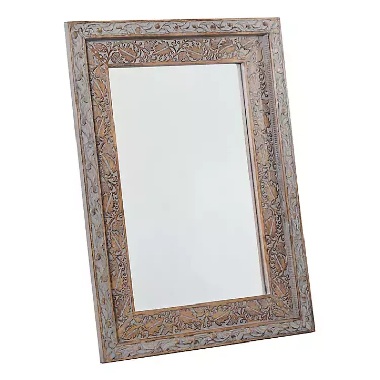 Decorative Mirrors-Kirklands Home Carved Floral Mango Wood Mirror