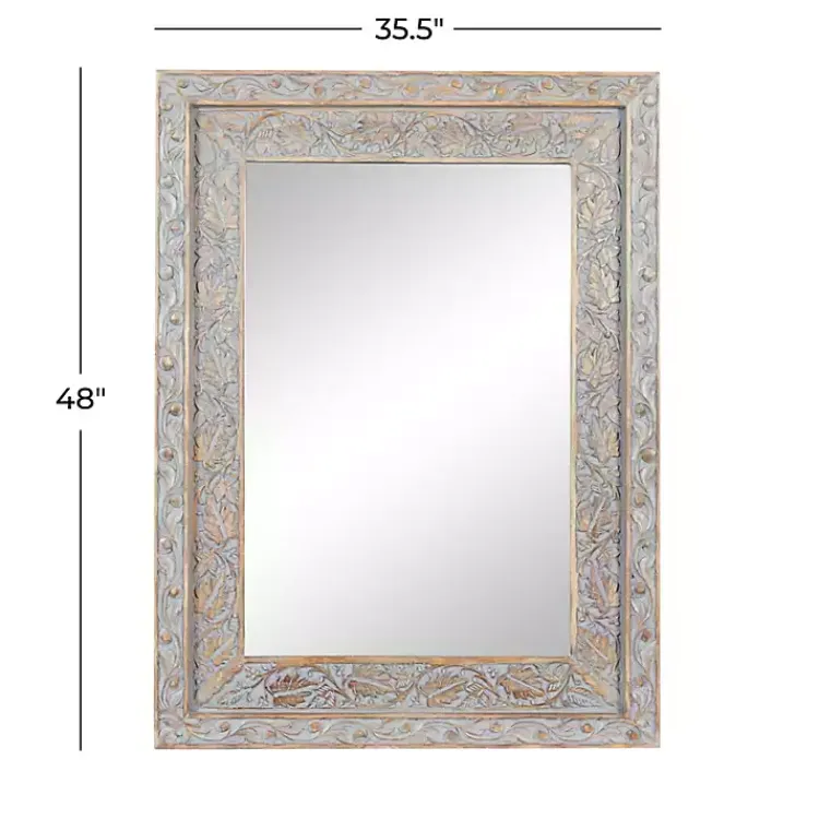 Decorative Mirrors-Kirklands Home Carved Floral Mango Wood Mirror