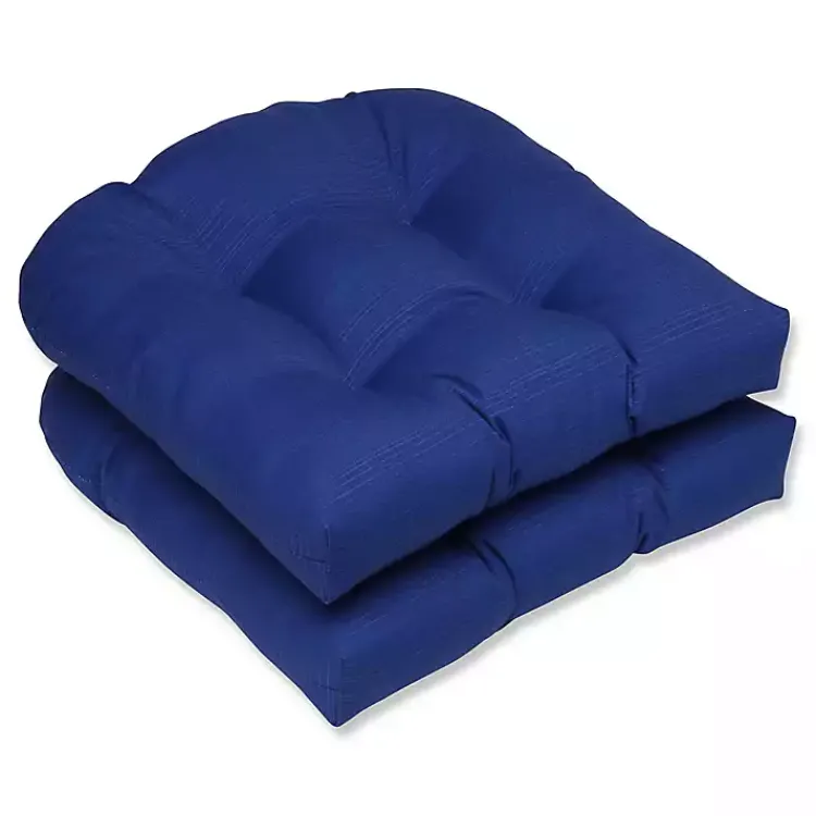 Outdoor Cushions & Pillows-Kirklands Home Navy Tufted Outdoor Wicker Chair Cushion, Set of 2 Blue