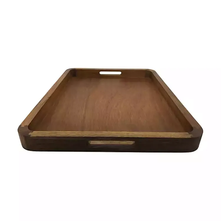 Serving & Entertaining-Kirklands Home Acacia Wood Rectangle Serving Tray with Handles Brown