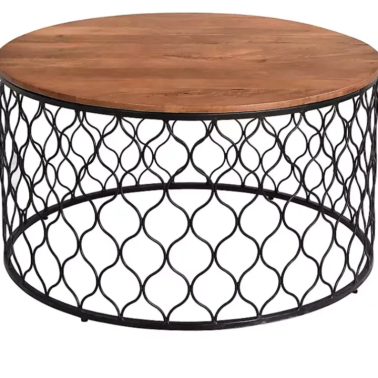 Coffee Tables-Kirklands Home Mango Wood and Black Iron Coffee Table Brown