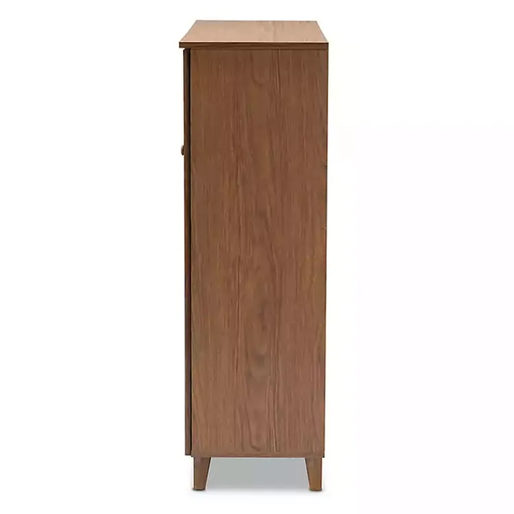 Entryway Furniture-Kirklands Home Walnut Wood 11-Shelf Paneled Shoe Cabinet Brown