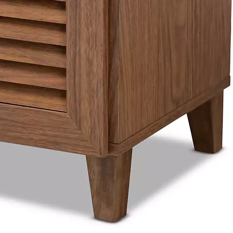 Entryway Furniture-Kirklands Home Walnut Wood 11-Shelf Paneled Shoe Cabinet Brown
