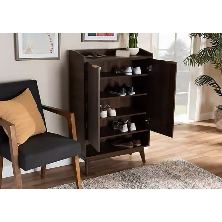 Entryway Furniture-Kirklands Home Dark Walnut 5-Shelf Wooden Shoe Cabinet Brown