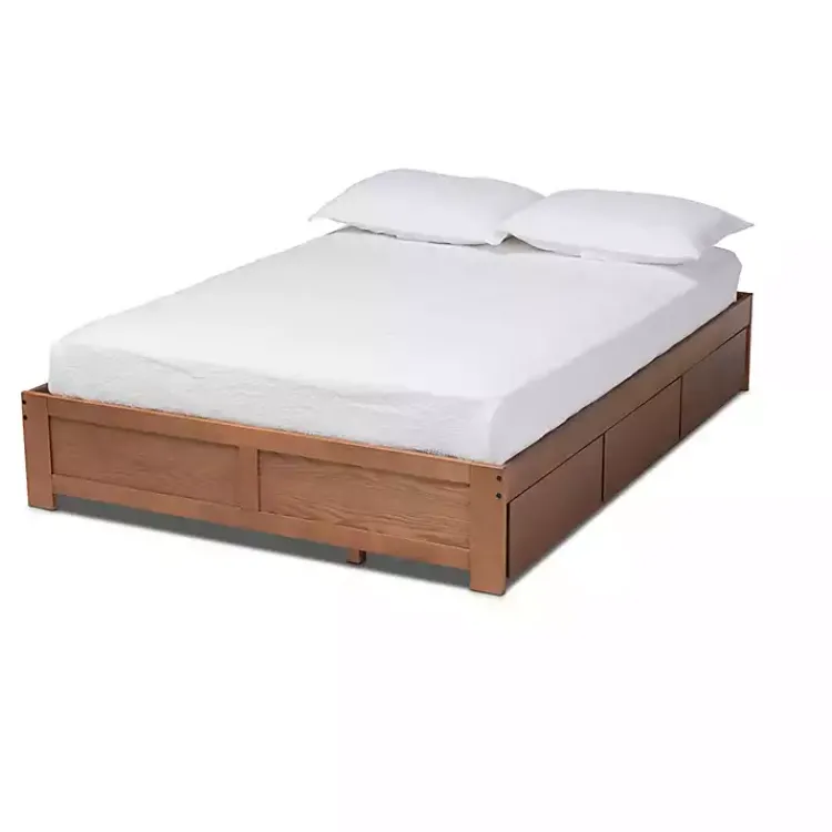 Beds & Headboards-Kirklands Home Walnut Wooden 3-Drawer Platform Bed Brown