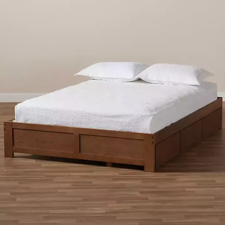 Beds & Headboards-Kirklands Home Walnut Wooden 3-Drawer Platform Bed Brown