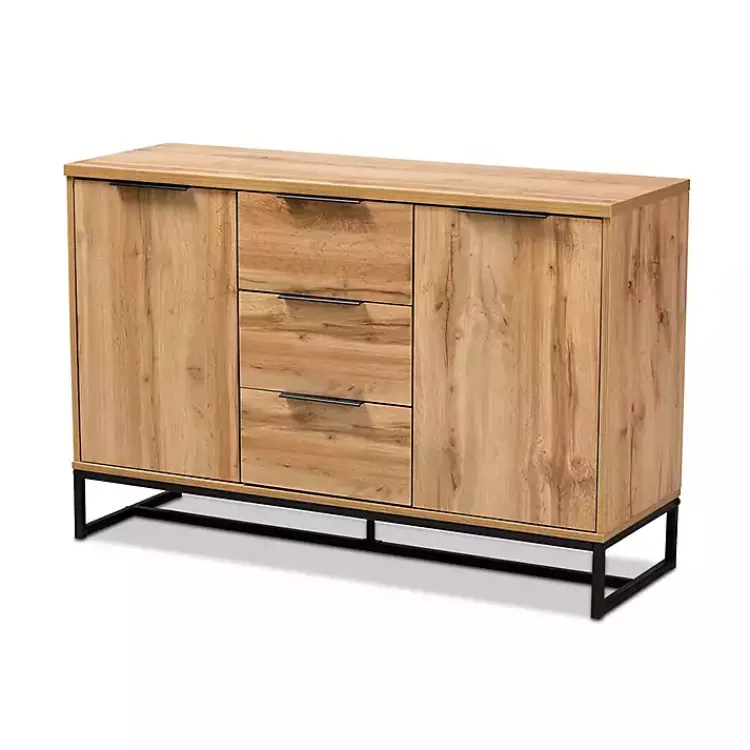 Cabinets & Sideboards-Kirklands Home Oak Wood and Metal Sideboard Buffet
