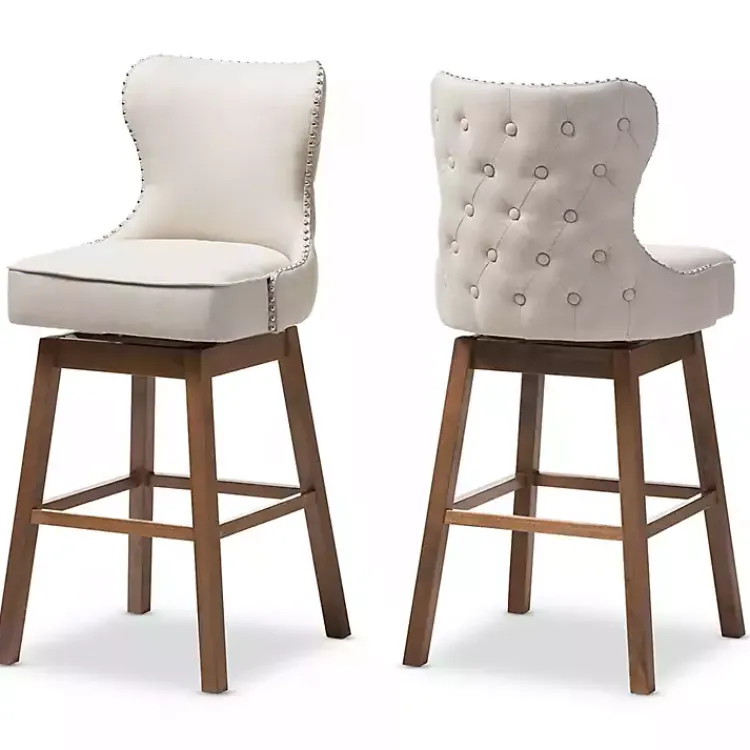 Bar Stools & Counter Height Stools-Kirklands Home Beige Button Tufted Swivel Bar Stools, Set of 2 Ivory